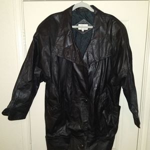 Winlit Black Leather Coat Jacket Men's sz Large.